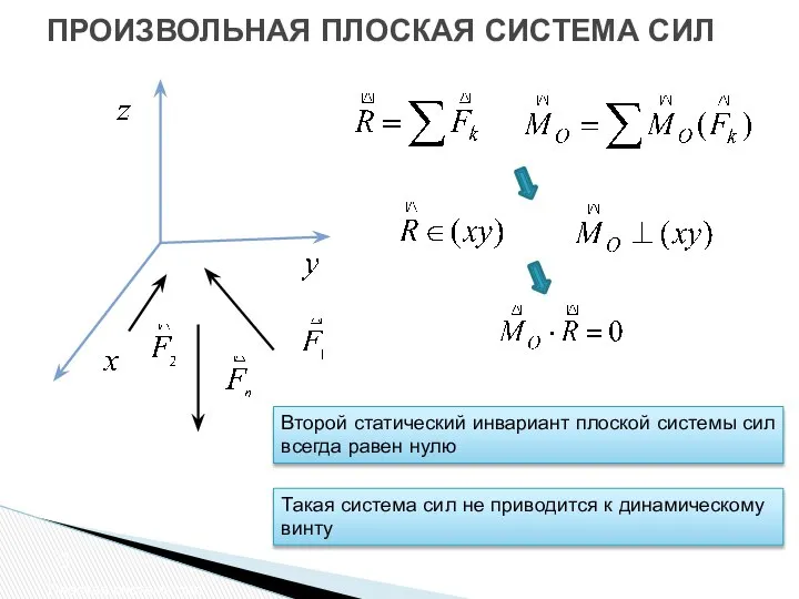 ПРОИЗВОЛЬНАЯ ПЛОСКАЯ СИСТЕМА СИЛ Плоская система сил Второй статический инвариант плоской