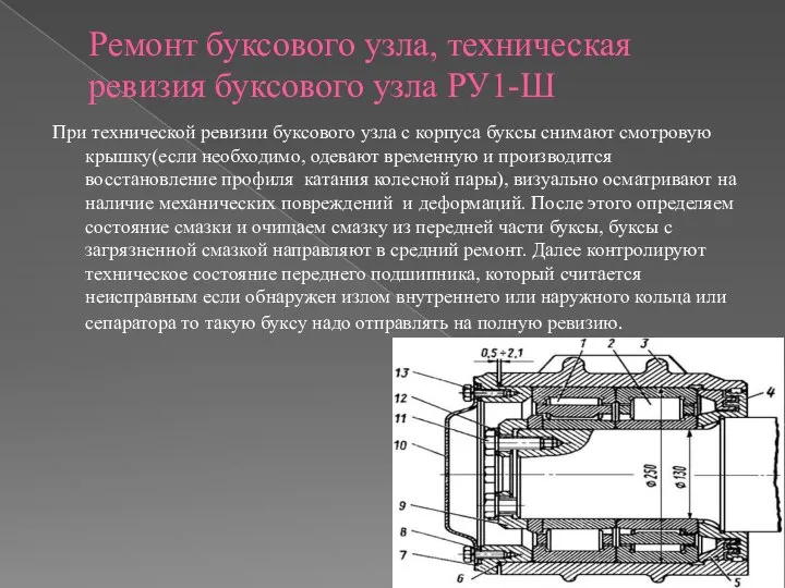 Ремонт буксового узла, техническая ревизия буксового узла РУ1-Ш При технической ревизии