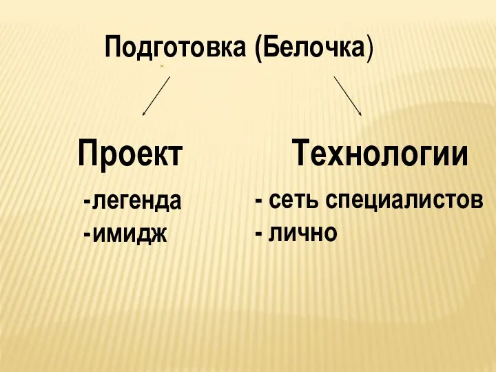 Подготовка (Белочка) Проект легенда имидж Технологии - сеть специалистов - лично