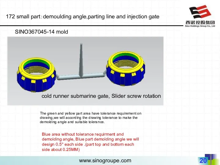 172 small part：demoulding angle,parting line and injection gate SINO367045-14 mold Blue