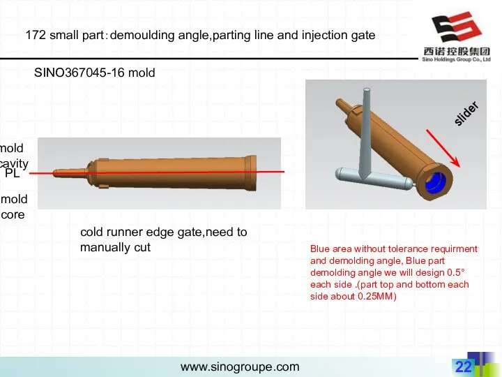 172 small part：demoulding angle,parting line and injection gate SINO367045-16 mold Blue