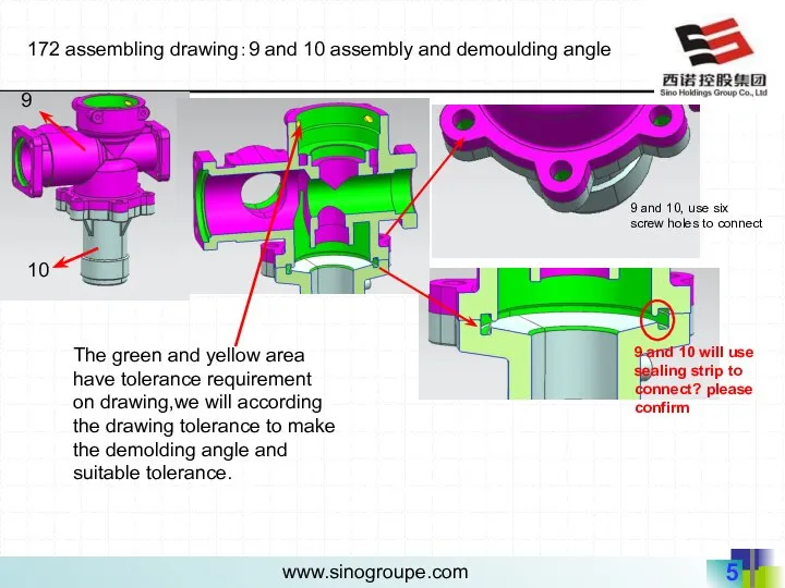 172 assembling drawing：9 and 10 assembly and demoulding angle 9 and