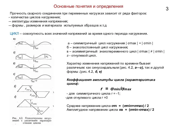 Основные понятия и определения Прочность сварного соединения при переменных нагрузках зависит