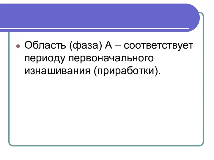 Область (фаза) А – соответствует периоду первоначального изнашивания (приработки).