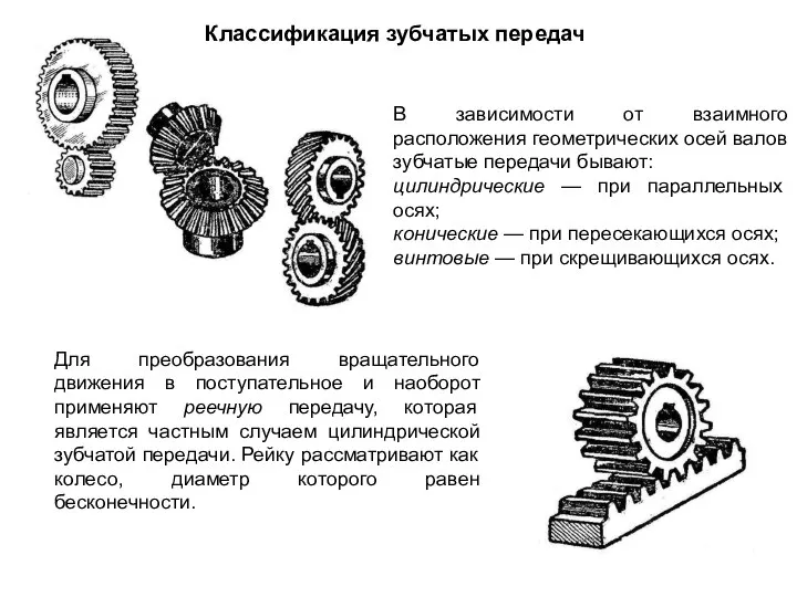 Классификация зубчатых передач В зависимости от взаимного расположения геометрических осей валов