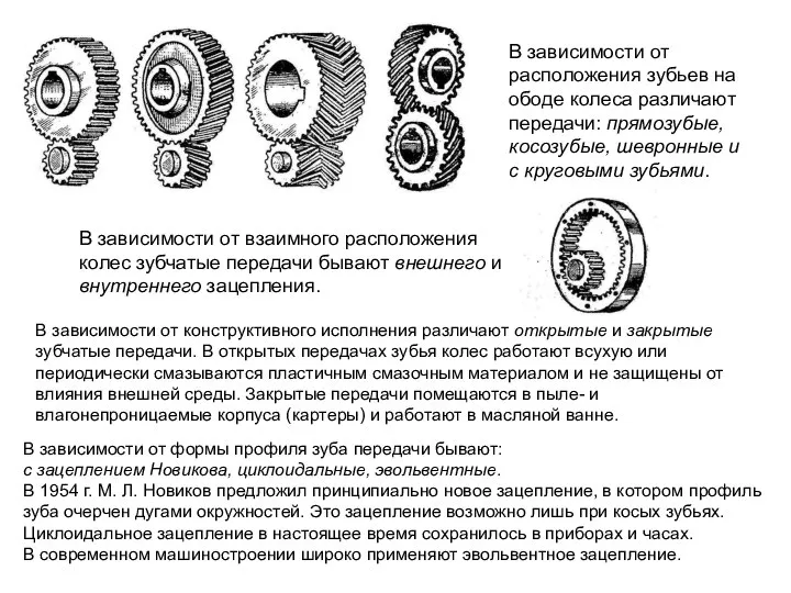 В зависимости от расположения зубьев на ободе колеса различают передачи: прямозубые,