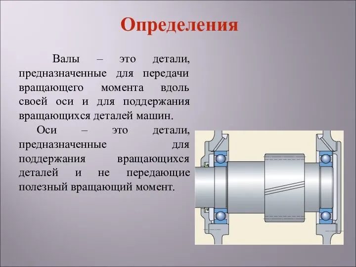 Валы – это детали, предназначенные для передачи вращающего момента вдоль своей