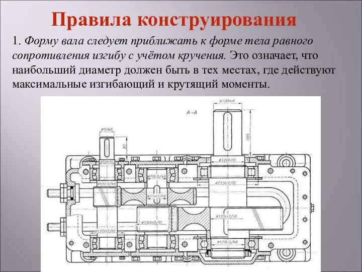 1. Форму вала следует приближать к форме тела равного сопротивления изгибу