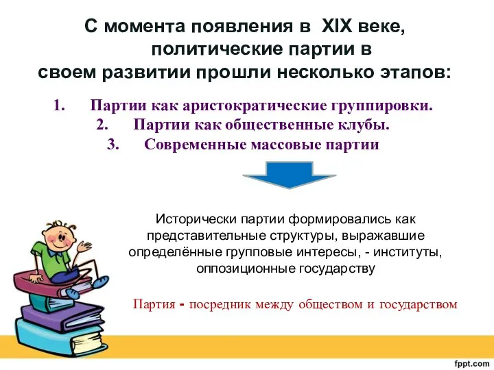 С момента появления в XIX веке, политические партии в своем развитии