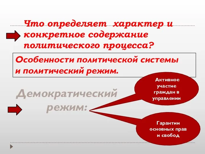 Что определяет характер и конкретное содержание политического процесса? Особенности политической системы