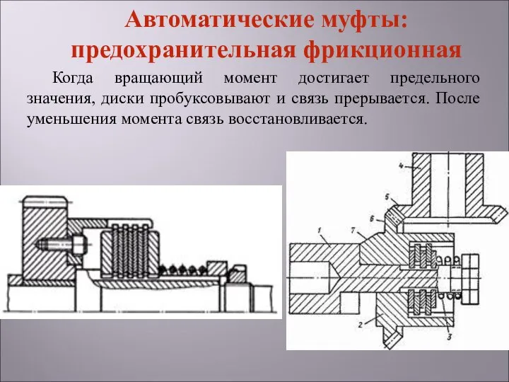 Когда вращающий момент достигает предельного значения, диски пробуксовывают и связь прерывается.