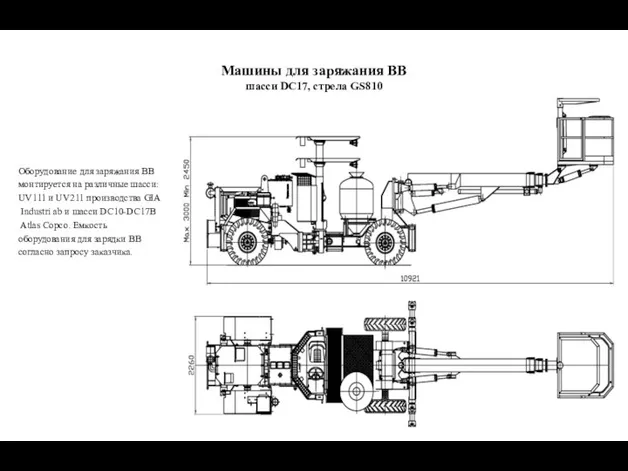 Машины для заряжания ВВ шасси DC17, стрела GS810 Оборудование для заряжания