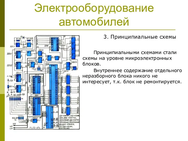 Электрооборудование автомобилей 3. Принципиальные схемы Принципиальными схемами стали схемы на уровне