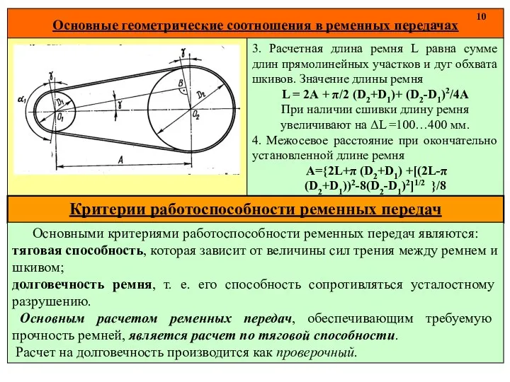 Основные геометрические соотношения в ременных передачах 10 3. Расчетная длина ремня