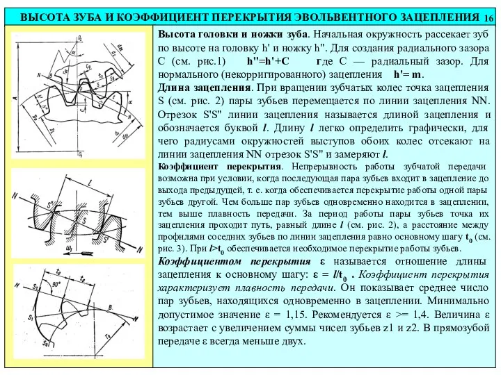 ВЫСОТА ЗУБА И КОЭФФИЦИЕНТ ПЕРЕКРЫТИЯ ЭВОЛЬВЕНТНОГО ЗАЦЕПЛЕНИЯ 16 Высота головки и