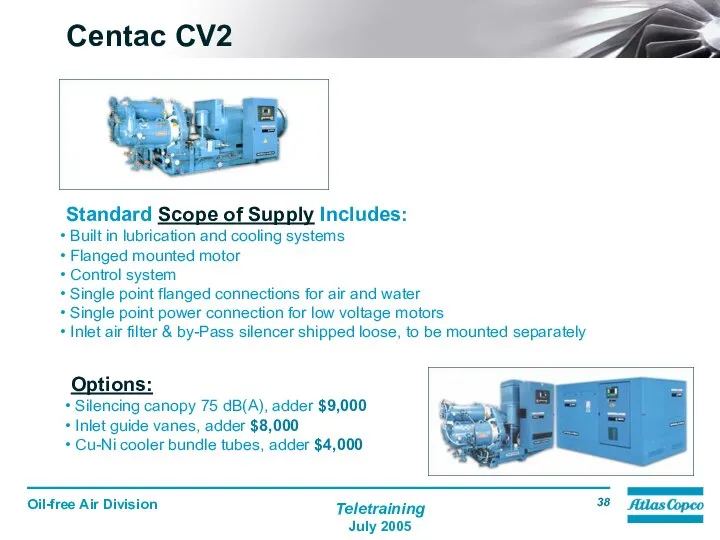 Standard Scope of Supply Includes: Built in lubrication and cooling systems