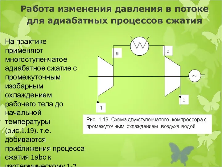 Работа изменения давления в потоке для адиабатных процессов сжатия На практике