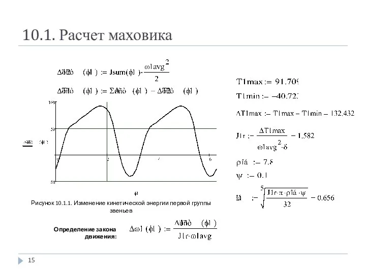 10.1. Расчет маховика Рисунок 10.1.1. Изменение кинетической энергии первой группы звеньев Определение закона движения: