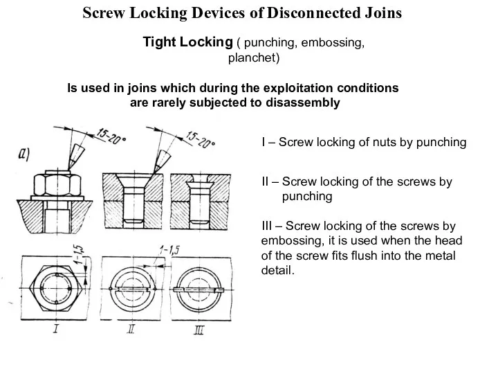 Screw Locking Devices of Disconnected Joins Tight Locking ( punching, embossing,