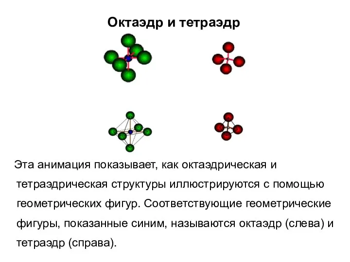 Октаэдр и тетраэдр Эта анимация показывает, как октаэдрическая и тетраэдрическая структуры