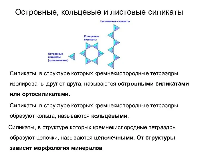 Островные, кольцевые и листовые силикаты Силикаты, в структуре которых кремнекислородные тетраэдры