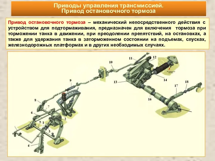 , Привод остановочного тормоза – механический непосредственного действия с устройством для