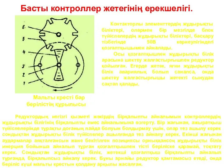 Басты контроллер жетегінің ерекшелігі. Контакторлы элементтердің жұдырықты біліктері, олармен бір мезгілде