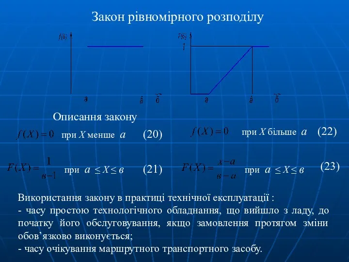 Закон рівномірного розподілу Описання закону при Х менше а при а