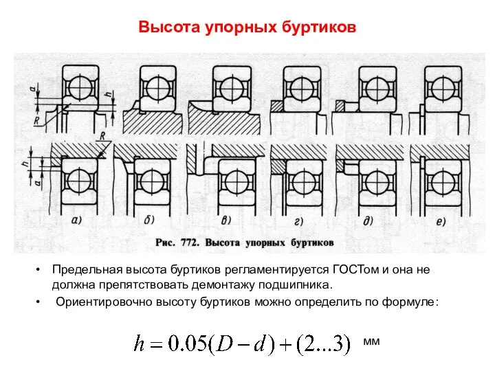 Высота упорных буртиков Предельная высота буртиков регламентируется ГОСТом и она не