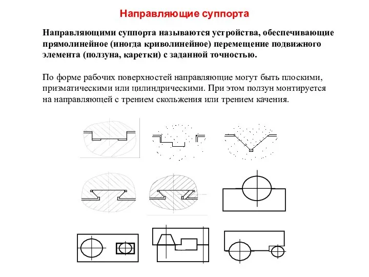 Направляющие суппорта Направляющими суппорта называются устройства, обеспечивающие прямолинейное (иногда криволинейное) перемещение