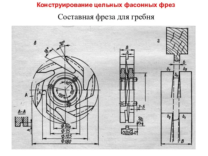 Конструирование цельных фасонных фрез Составная фреза для гребня