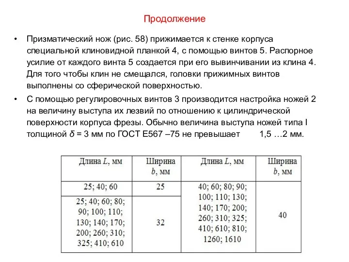 Продолжение Призматический нож (рис. 58) прижимается к стенке корпуса специальной клиновидной