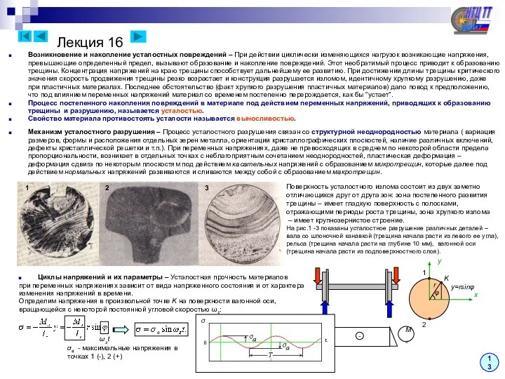 Лекция 16 13 Возникновение и накопление усталостных повреждений – При действии