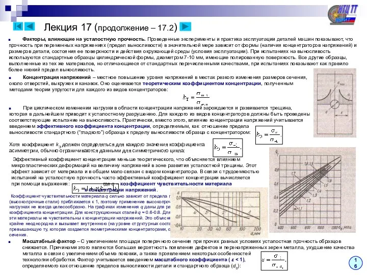 Лекция 17 (продолжение – 17.2) Факторы, влияющие на усталостную прочность. Проведенные