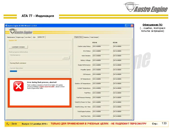 Обновление ПО (… ошибка, повторная попытка запрещена) ATA 77 - Индикация