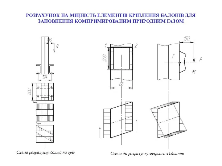 РОЗРАХУНОК НА МІЦНІСТЬ ЕЛЕМЕНТІВ КРІПЛЕННЯ БАЛОНІВ ДЛЯ ЗАПОВНЕННЯ КОМПРИМИРОВАНИМ ПРИРОДНИМ ГАЗОМ Схема до розрахунку зварного з'єднання