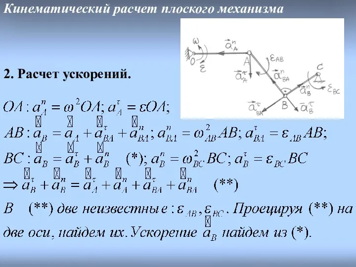 Кинематический расчет плоского механизма 2. Расчет ускорений.