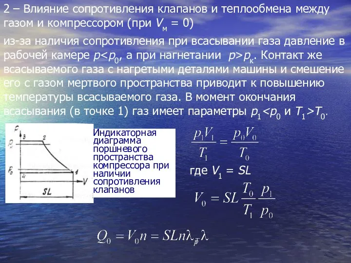 2 – Влияние сопротивления клапанов и теплообмена между газом и компрессором