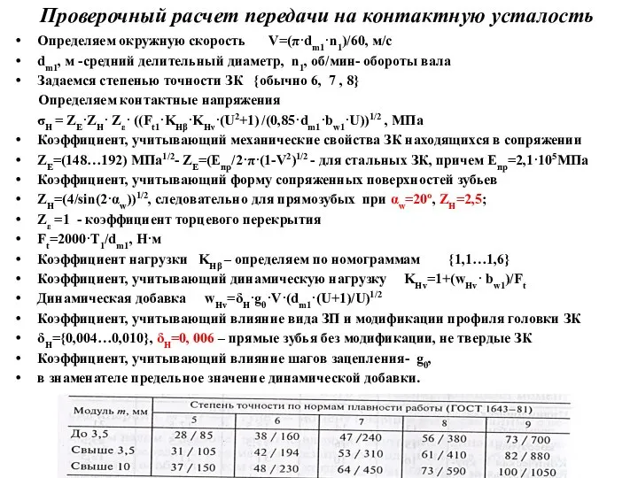 Проверочный расчет передачи на контактную усталость Определяем окружную скорость V=(π·dm1·n1)/60, м/с