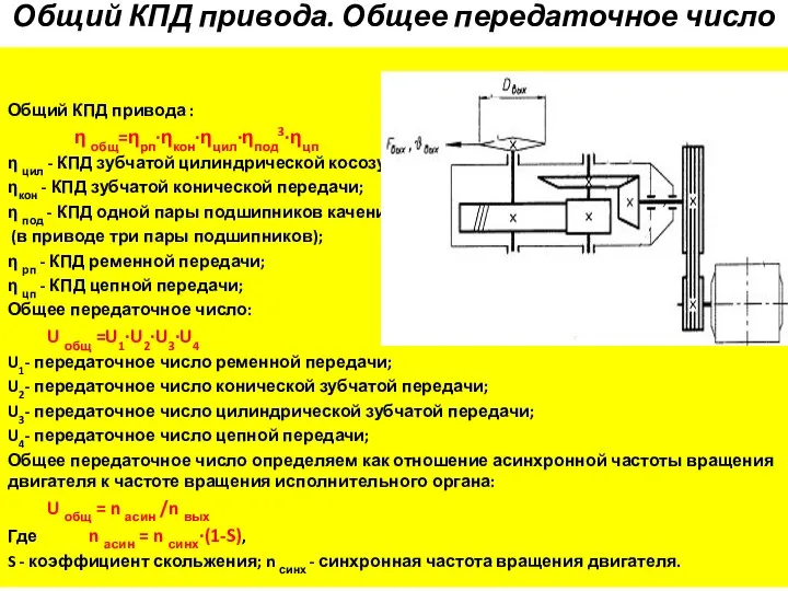 Общий КПД привода. Общее передаточное число Общий КПД привода : η