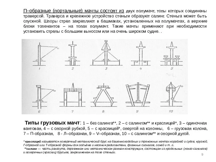 П–образные (портальные) мачты состоят из двух полумачт, топы которых соединены траверсой.