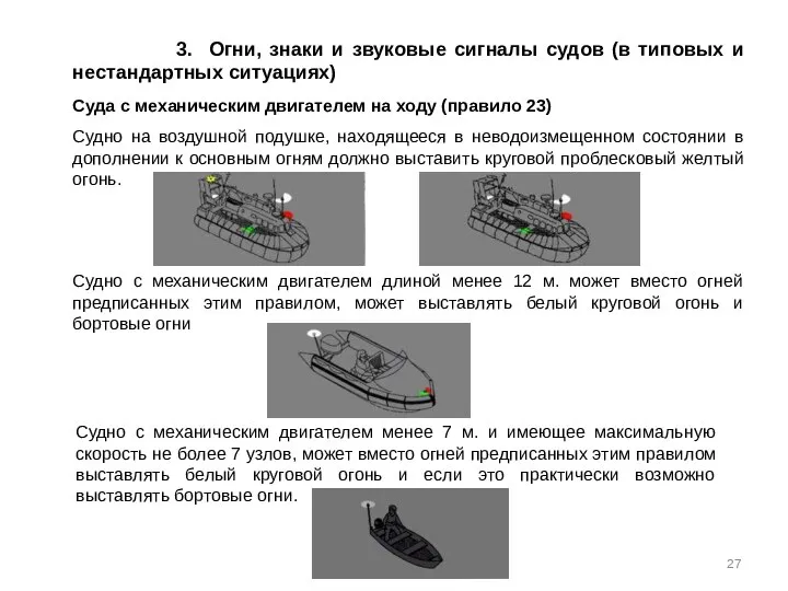 3. Огни, знаки и звуковые сигналы судов (в типовых и нестандартных