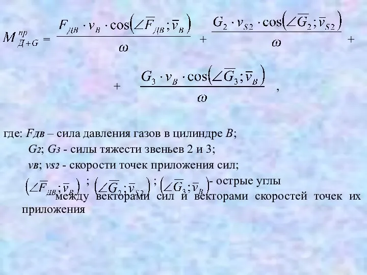 = + + + , где: FДВ – сила давления газов