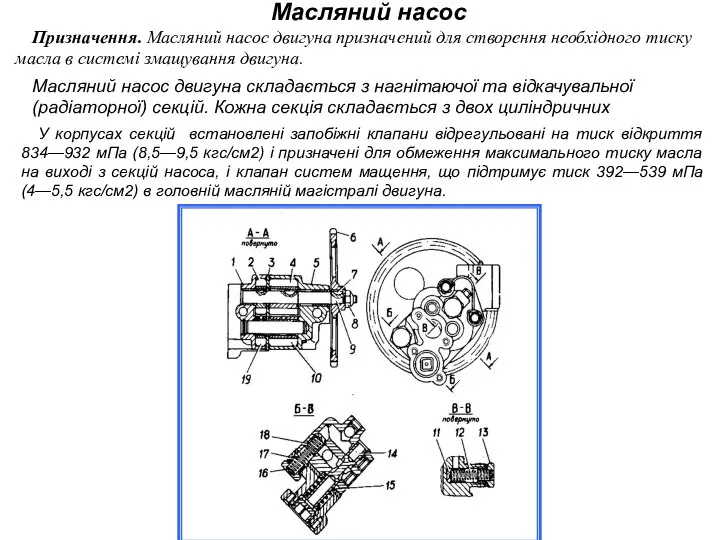 Масляний насос Призначення. Масляний насос двигуна призначений для створення необхідного тиску