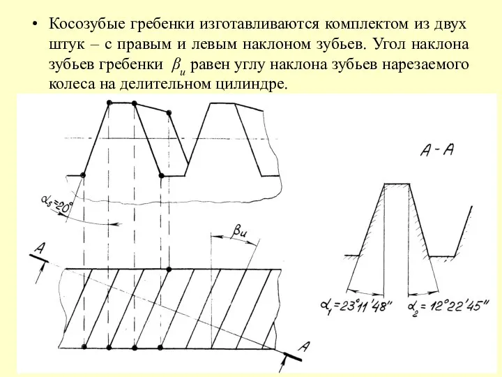 Косозубые гребенки изготавливаются комплектом из двух штук – с правым и