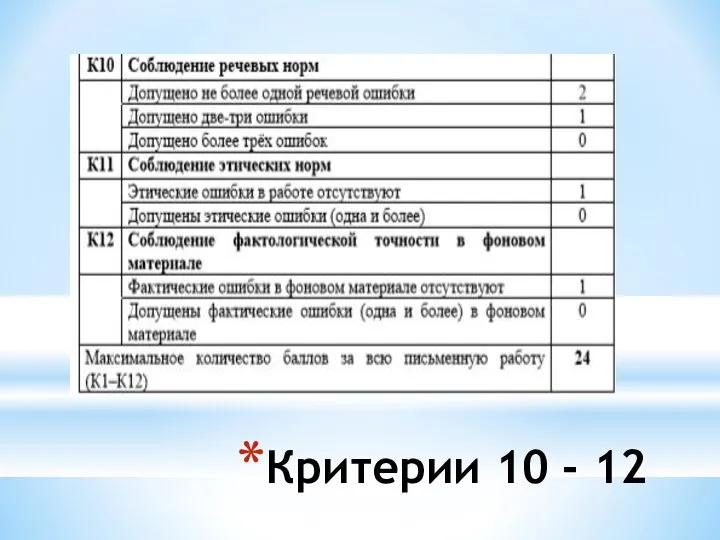 Критерии 10 - 12