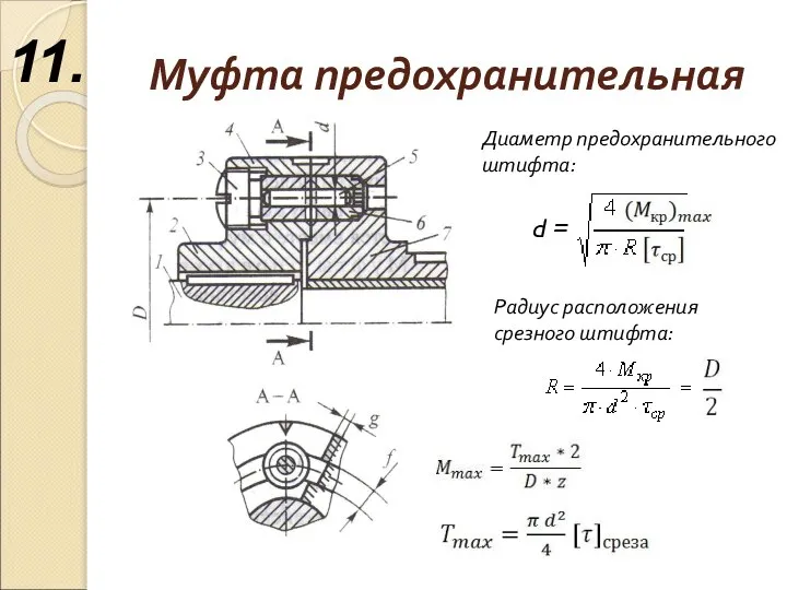 Муфта предохранительная Диаметр предохранительного штифта: d = Радиус расположения срезного штифта: 11.