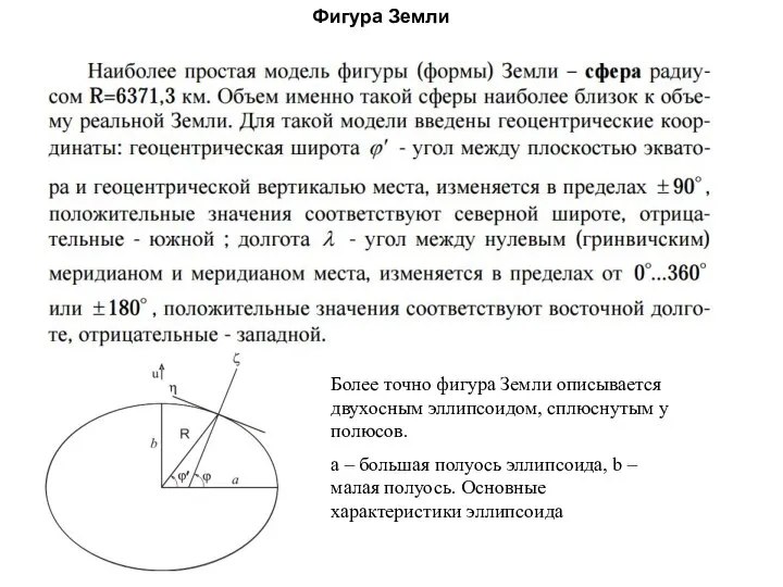 Фигура Земли Более точно фигура Земли описывается двухосным эллипсоидом, сплюснутым у