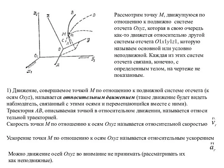 Рассмотрим точку М, движущуюся по отношению к подвижно системе отсчета Oxyz,