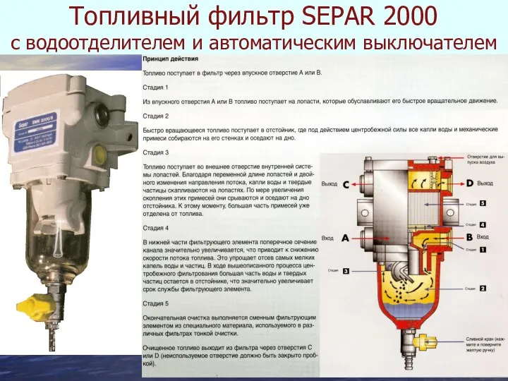 Топливный фильтр SEPAR 2000 с водоотделителем и автоматическим выключателем